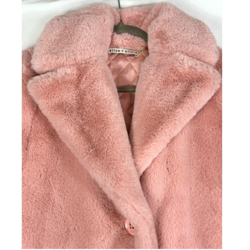 Alice + Olivia Faux Fur Coat Women's Notch Lapel Button Front Pink Size XS - Picture 3 of 7